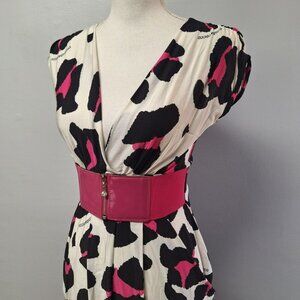 Roccobarocco Dress Stretch Belted Pink V Neck Pockets Womens Small With Tags‎